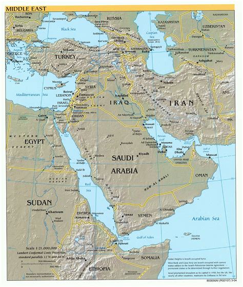 middle east physical map  full size