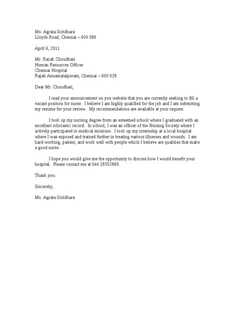 nurse application letter nursing health care