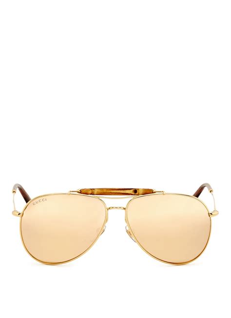 Lyst Gucci Bamboo Gold Plated Aviator Sunglasses In Metallic For Men