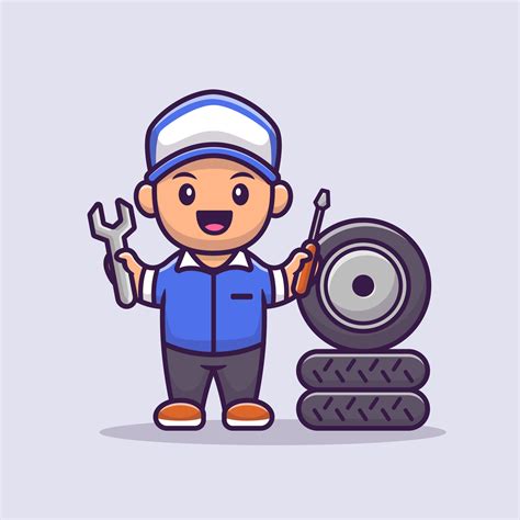 male mechanic cartoon vector icon illustration people profession icon