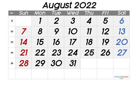 printable calendar august   premium