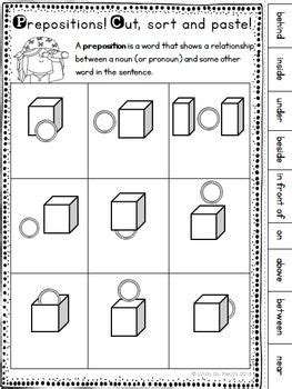 drawing prepositions worksheets  kindergarten kids printable math