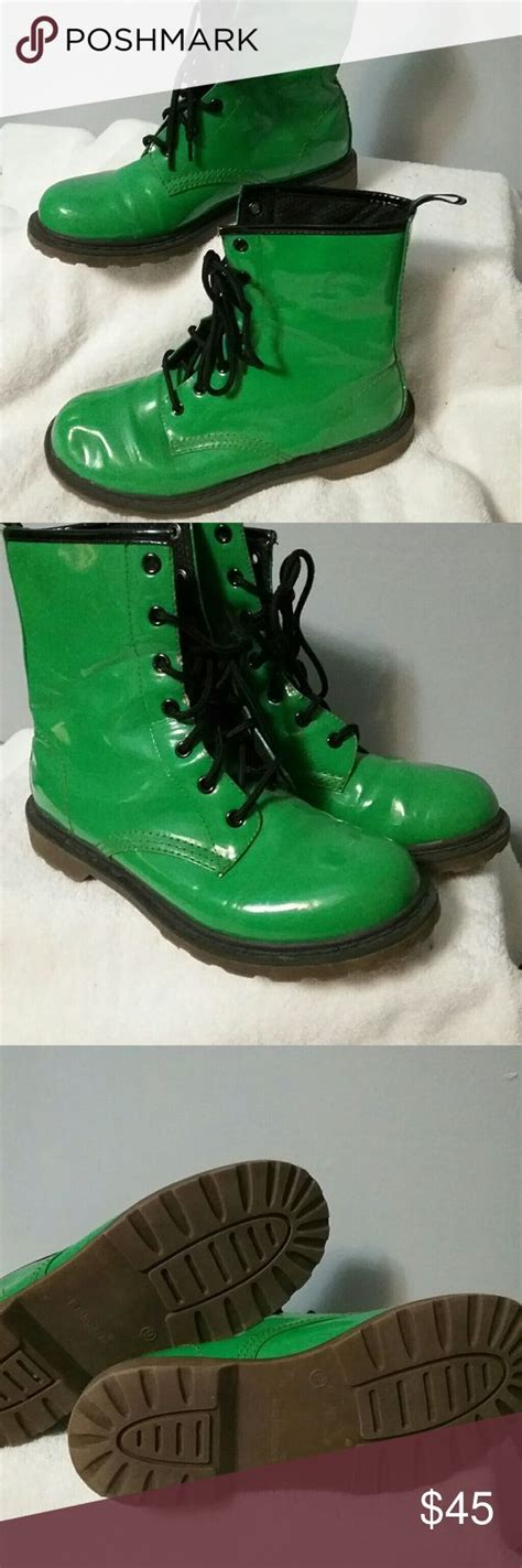 bright green vinyl combat boots sz  combat boots boots   sell