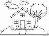 House Kids Simple Drawing Houses Line Sketch Colouring Coloring Pages Drawings Hill Tree Easy Sheets Clip Sketches Choose Board sketch template