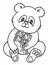 Panda Coloring Cute Baby Bear Flowers Holding Print sketch template