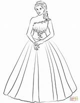 Coloring Dress Gown Ball Quinceanera Shoulder Pages Drawing Template Quince Printable Sketch sketch template