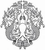 Mermaid Coloring Embroidery Pages Fisk Scroll Broderi Malebøger Saw Colouring Sea Patterns Mermaids Skabeloner Tatoveringer sketch template