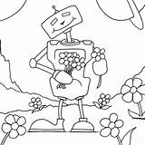 Robot Coloring Colouring Flowers Pages Print sketch template