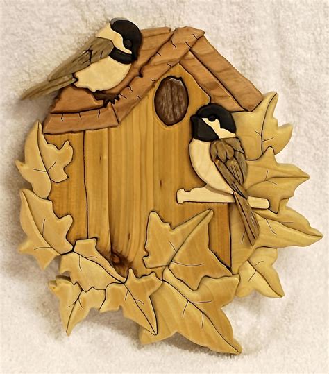 chickadee birdhouse  ready  move  intarsia wood patterns intarsia wood intarsia