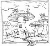 Pages Coloring Colouring Adults Mushroom Adult Color Children House Drawing Mushrooms Printable Sheets Trippy Hippie Space Colour Kids Draw sketch template