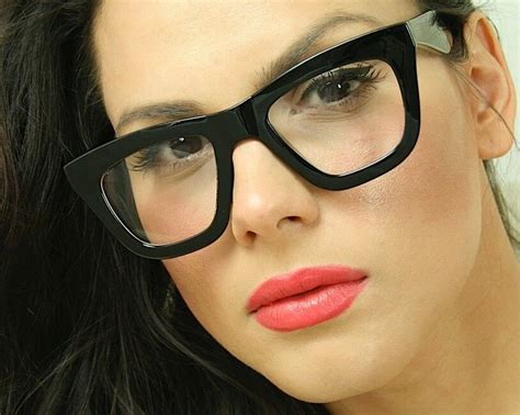 sexy cat eye big oversized clear lens thick black frame women