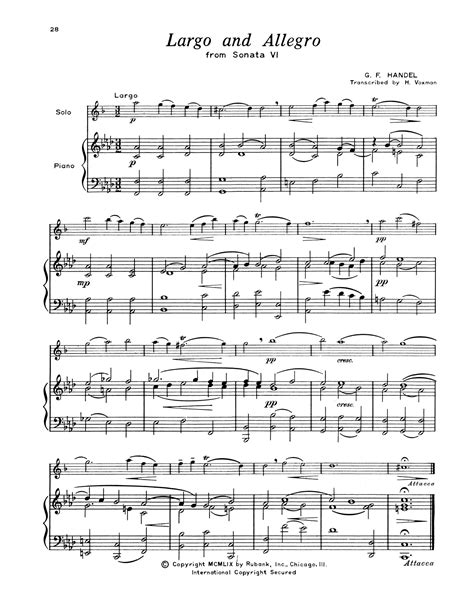 largo allegro sheet  george frideric handel alto sax  piano