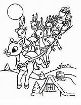 Coloring Santa Pages Christmas Sleigh Rudolph Printable His Reindeer Riding Eve Size Drawing Color Rudolf Elf Sheets Santas Print Getcolorings sketch template