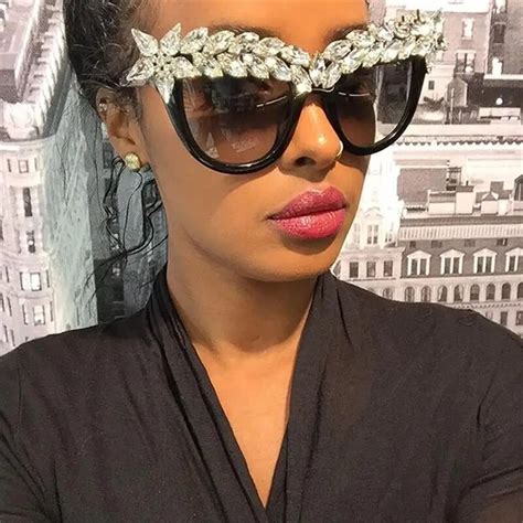 rhinestone cat eye sunglasses women luxury brand oversize fashion