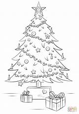 Christmas Tree Coloring Drawing Pages Gift Boxes Realistic Printable Easy Getdrawings sketch template