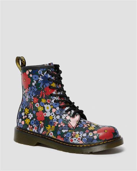 youth  floral print leather boots dr martens official