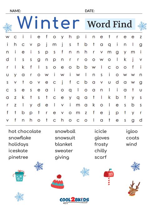 printable winter word search coolbkids