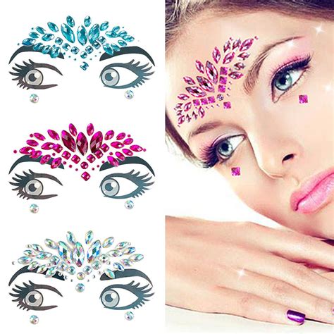 1 pc adhesive face stickers jewelry gems temporary tattoo face jewelry