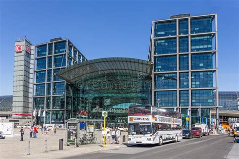 berlin sightseeing bus  front   central train station germany editorial stock photo