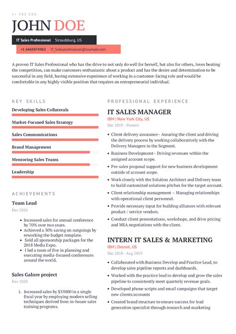 sales professional resume   content sample craftmycv