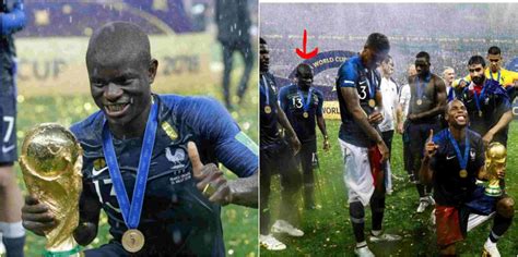n golo kante shy to ask his teammates to hold world cup trophy video