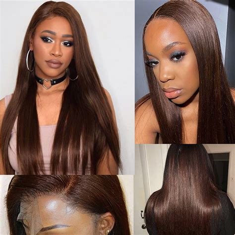 straight dark brown  lace front wig recool hair