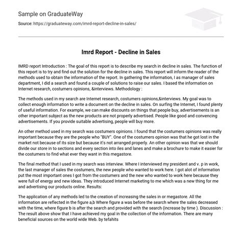imrd report decline  sales essay  graduateway