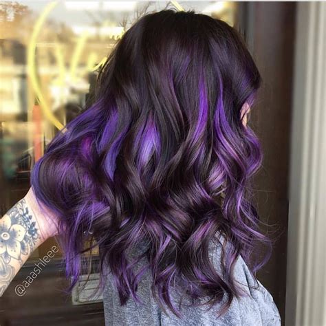 pin  stella mcshane  hair purple highlights brown hair purple