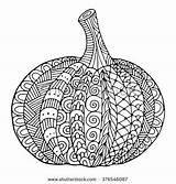 Pumpkin Coloring Zentangle Fall Ornamental Drawn Hand sketch template