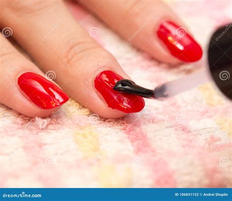 nails painted red nail polish   beauty salon stock photo image