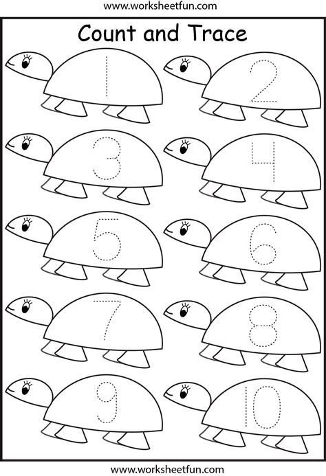 number tracing turtle  worksheet  printable worksheets