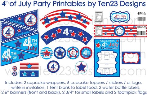 ten designs party printables    july printable
