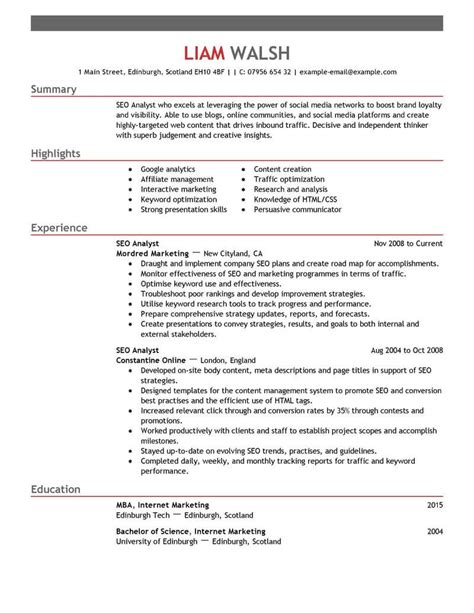 professional seo analyst resume examples marketing livecareer