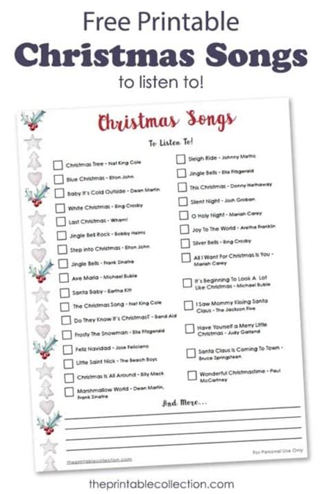 printable christmas songs list  printable collection