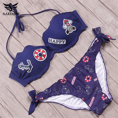 Nakiaeoi Bikini 2018 Swimwear Women Ruffle Halter Swimsuit Embroidery