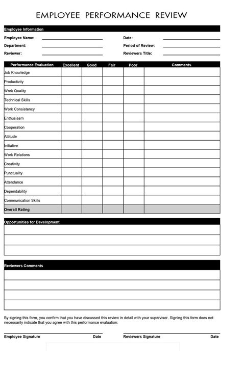 employee evaluation forms printable  printable