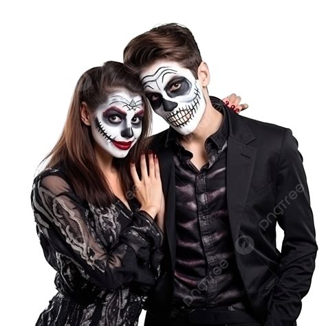 couple is on the thematic halloween party in scary makeup and costumes