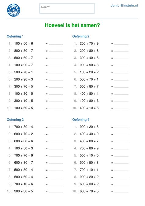 oefenblad hoeveel  het samen  wiskunde werkbladen hoofdrekenen werkbladen