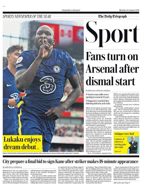 football newspaper headlines fans turn  arsenal  dismal start
