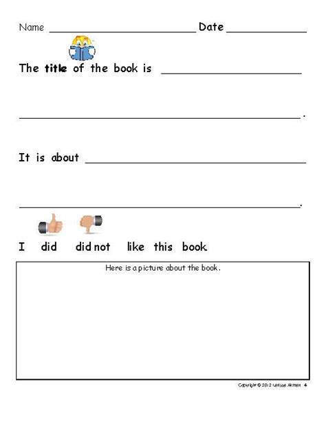 kindergartenbookreportworksheet book report templates
