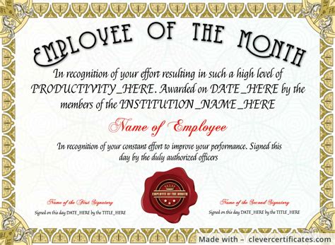 printable employee   month certificate