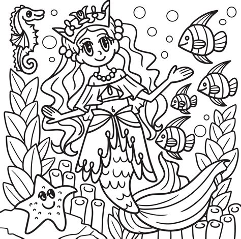 mermaid princess coloring page  kids  vector art  vecteezy