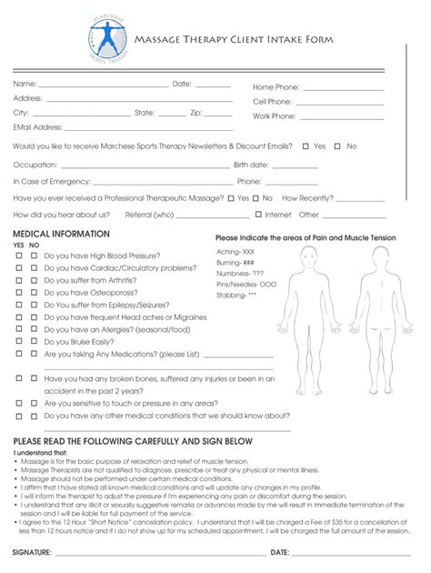 massage therapy intake form fill  printable fillable blank