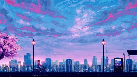 anime cityscape landscape scenery  p