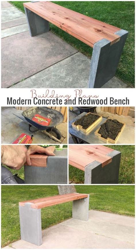 diy modern concrete and redwood bench building plans