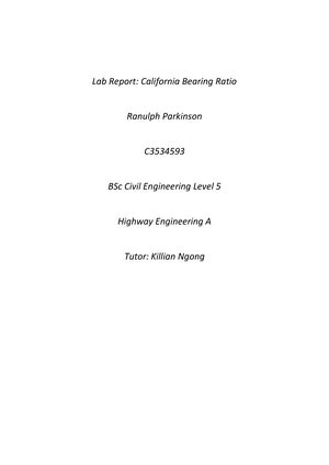 lab report cbr  lab report california bearing ratio ranulph parkinson  bsc civil