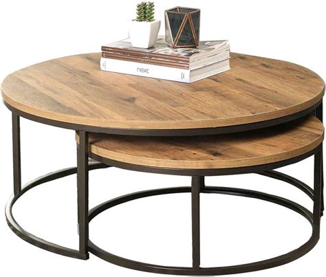 mesa de centro redonda pequena mesa de anidacion de madera  metal