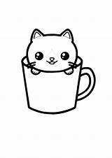 Coloring Cat Teacup sketch template