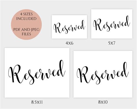 wedding reserved sign printable reserved table sign   etsy
