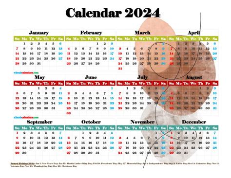 printable  yearly calendar  holidays premium template